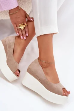 Sandały Damskie Na Koturnie I Platformie Beżowe Felyra Damskie Sandały Na Koturnie