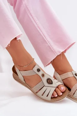 Sandały Na Koturnie>INBLU Sandały Damskie Na Koturnie Z Ozdobami RV000015 Jasnobeżowe Beżowy