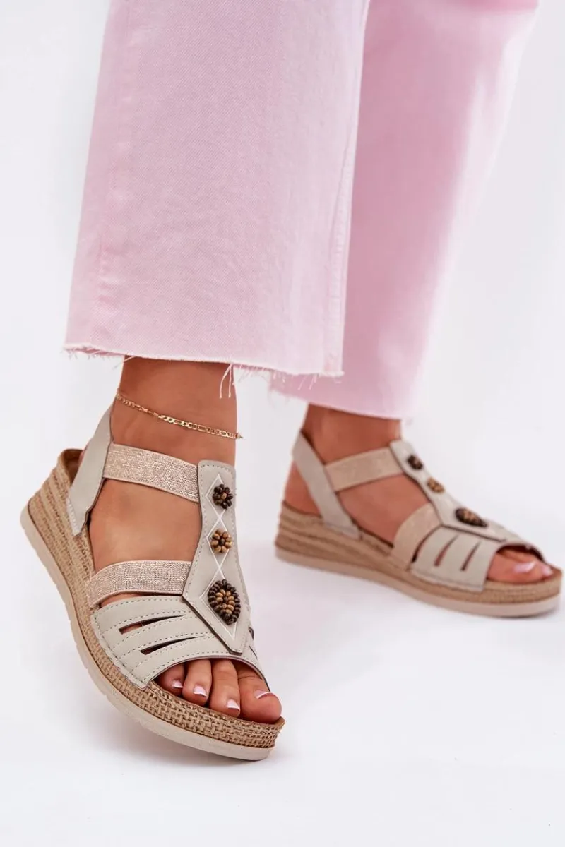 Sandały Na Koturnie>INBLU Sandały Damskie Na Koturnie Z Ozdobami RV000015 Jasnobeżowe Beżowy