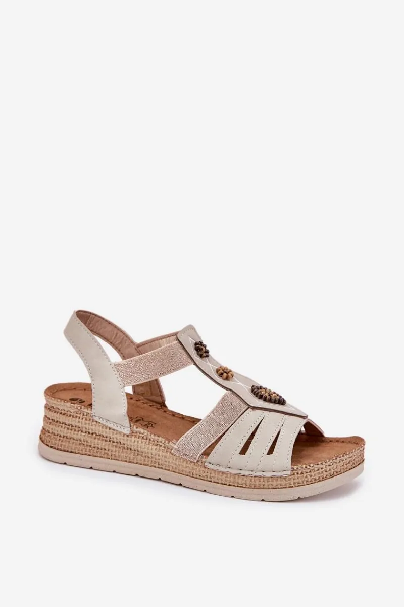 Sandały Na Koturnie>INBLU Sandały Damskie Na Koturnie Z Ozdobami RV000015 Jasnobeżowe Beżowy