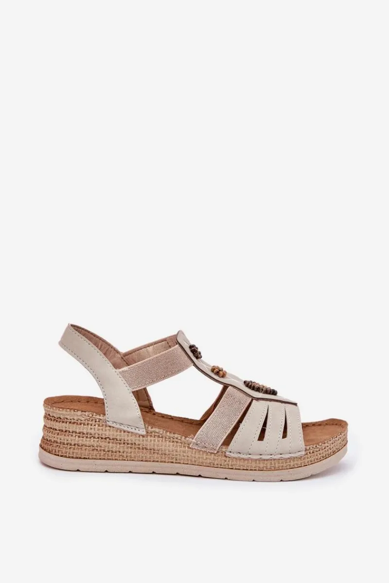 Sandały Na Koturnie>INBLU Sandały Damskie Na Koturnie Z Ozdobami RV000015 Jasnobeżowe Beżowy