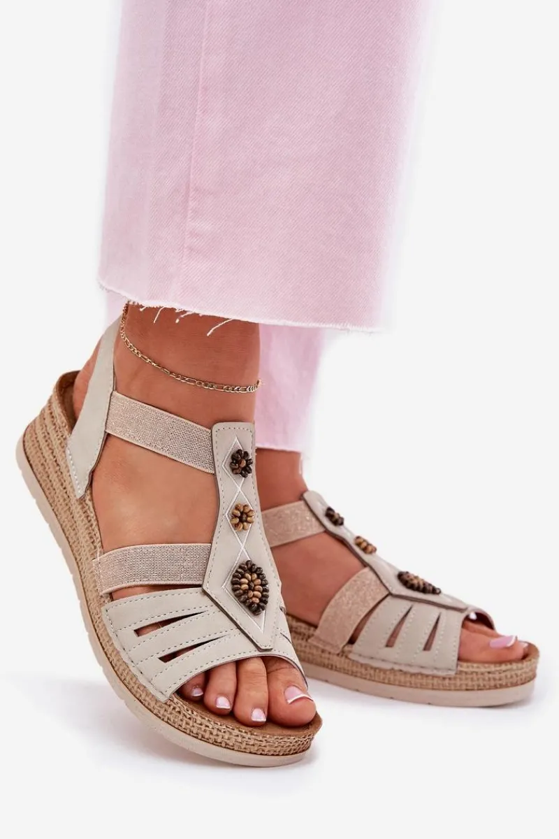 Sandały Na Koturnie>INBLU Sandały Damskie Na Koturnie Z Ozdobami RV000015 Jasnobeżowe Beżowy