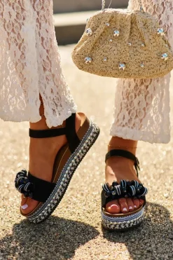 Sale Damskie buty S.Barski Sandały Damskie Na Koturnie I Platformie Z Ozdobami S.Barski HY056 Czarne