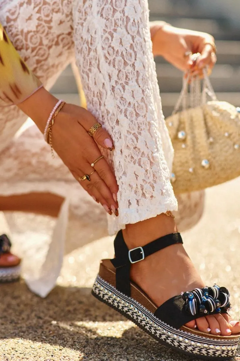 Sale Damskie buty S.Barski Sandały Damskie Na Koturnie I Platformie Z Ozdobami S.Barski HY056 Czarne