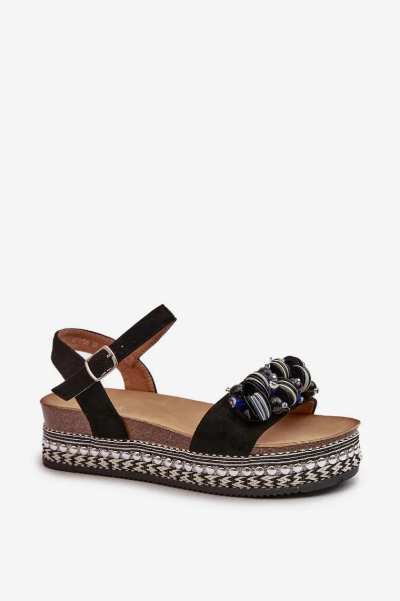 Sale Damskie buty S.Barski Sandały Damskie Na Koturnie I Platformie Z Ozdobami S.Barski HY056 Czarne