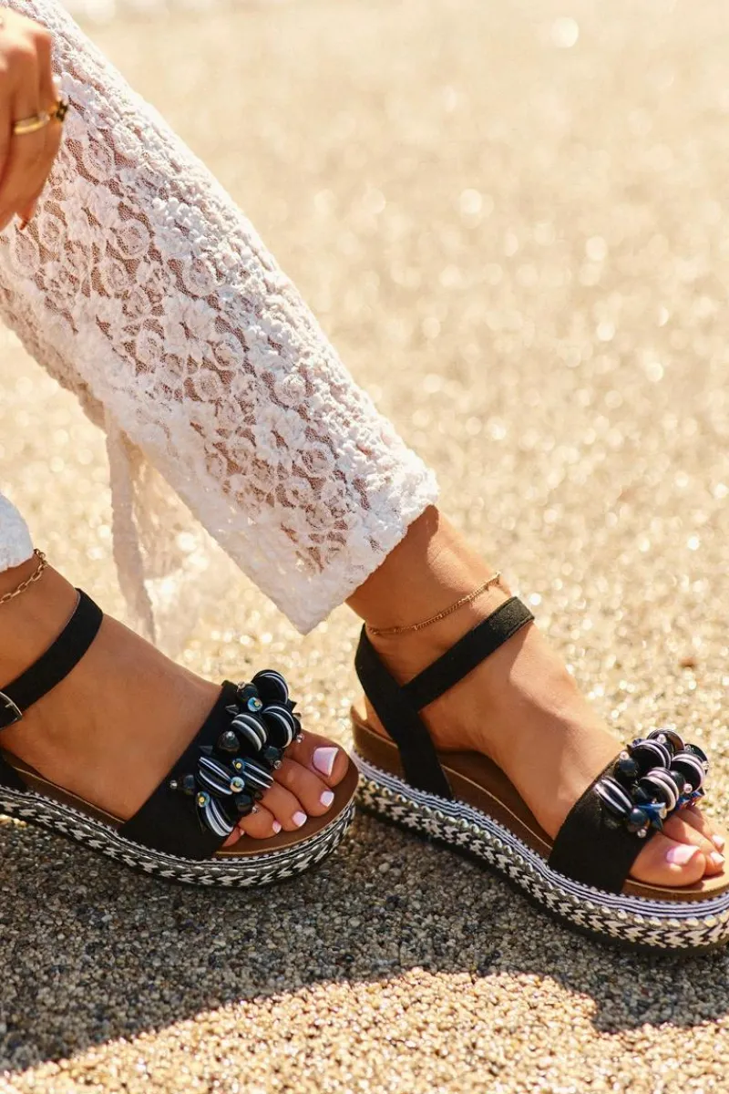 Sale Damskie buty S.Barski Sandały Damskie Na Koturnie I Platformie Z Ozdobami S.Barski HY056 Czarne