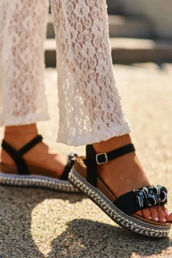 Sale Damskie buty S.Barski Sandały Damskie Na Koturnie I Platformie Z Ozdobami S.Barski HY056 Czarne