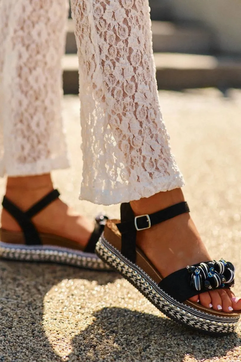 Sale Damskie buty S.Barski Sandały Damskie Na Koturnie I Platformie Z Ozdobami S.Barski HY056 Czarne