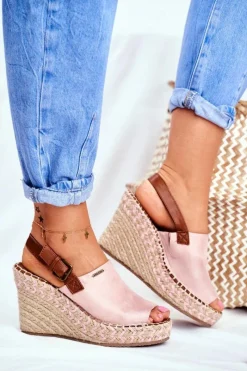 Clearance Sandały Damskie Na Koturnie Big Star Różowe FF274984 Damskie Sandały Big Star|Sandały Na Koturnie