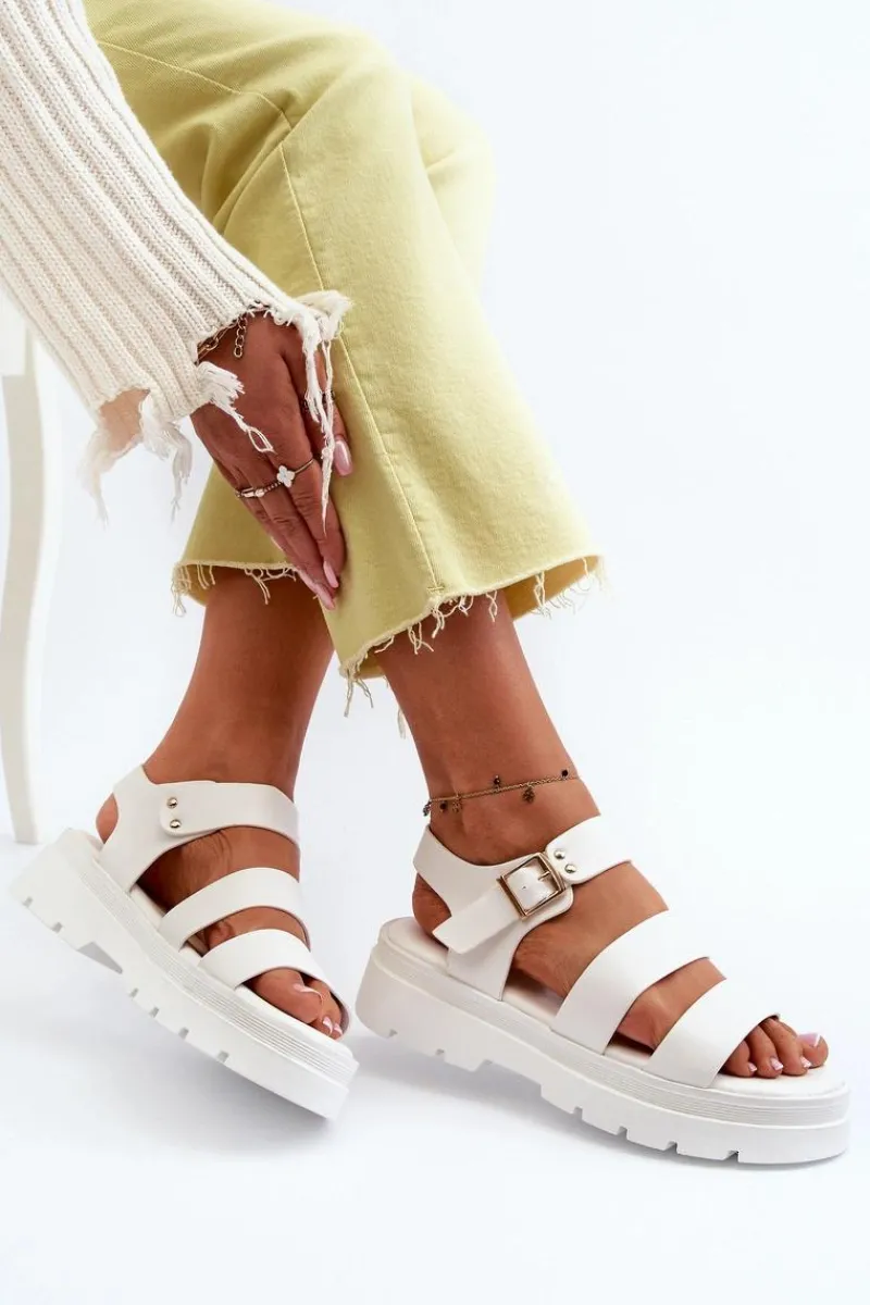 Sandały Płaskie>Boto Sandały Damskie Na Masywnej Podeszwie Białe Nicarda