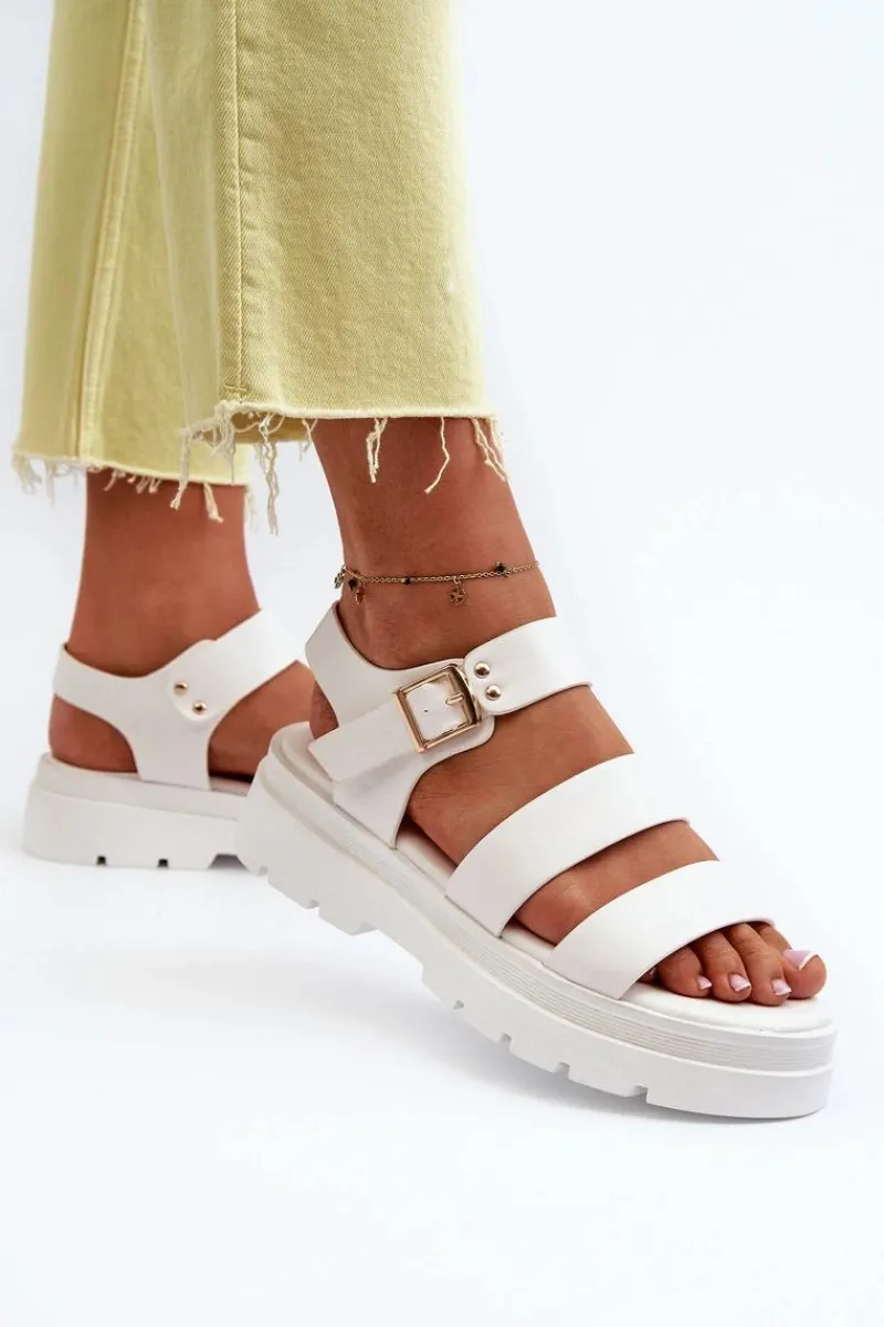 Sandały Płaskie>Boto Sandały Damskie Na Masywnej Podeszwie Białe Nicarda