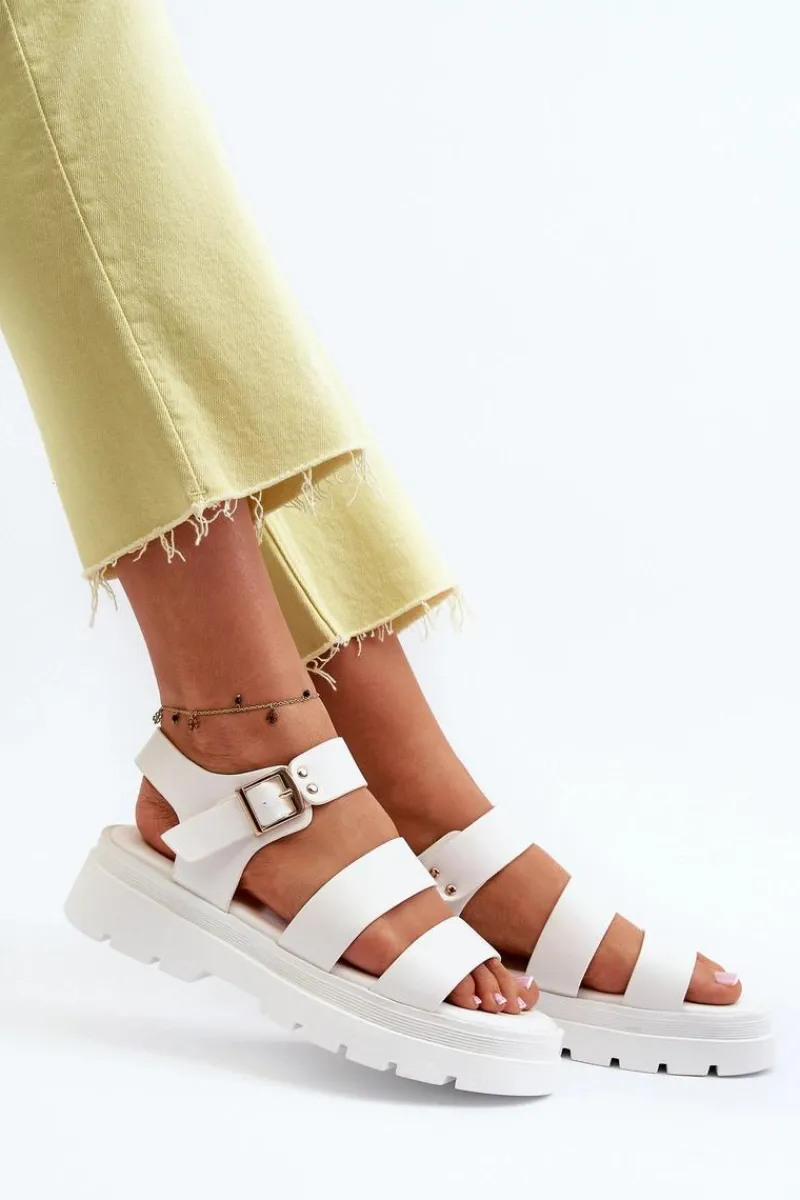 Sandały Płaskie>Boto Sandały Damskie Na Masywnej Podeszwie Białe Nicarda