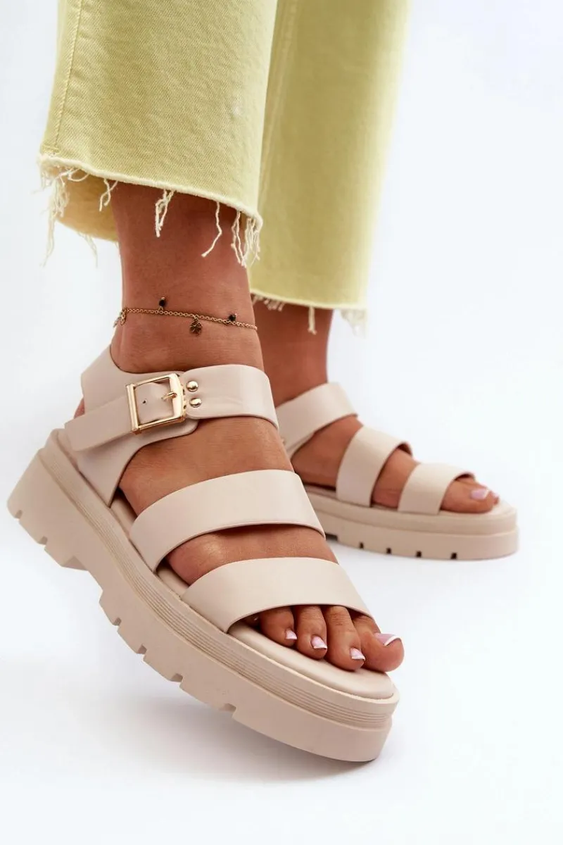 Discount Boto Sandały Damskie Na Masywnej Podeszwie Beżowe Nicarda