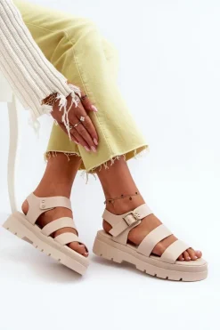 Discount Boto Sandały Damskie Na Masywnej Podeszwie Beżowe Nicarda