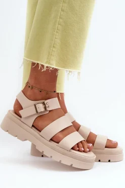 Discount Boto Sandały Damskie Na Masywnej Podeszwie Beżowe Nicarda