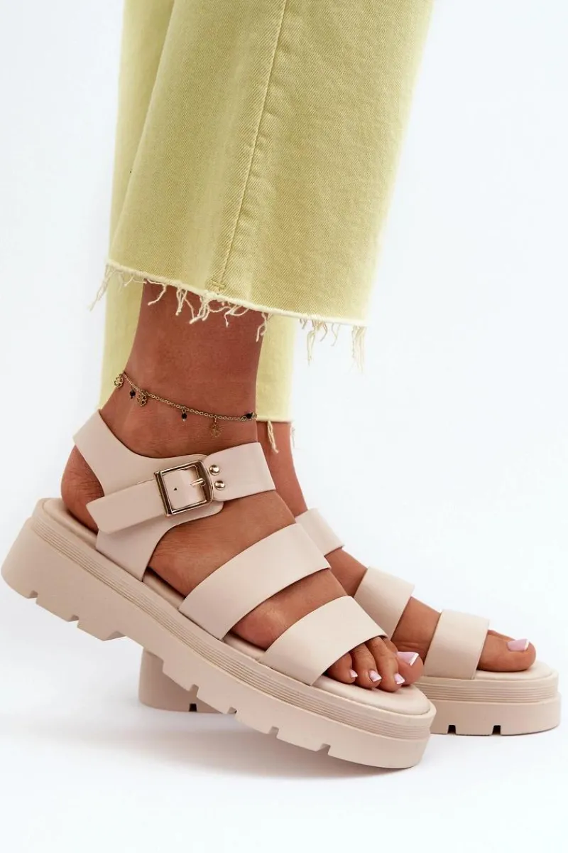 Discount Boto Sandały Damskie Na Masywnej Podeszwie Beżowe Nicarda