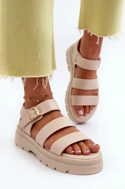 Discount Boto Sandały Damskie Na Masywnej Podeszwie Beżowe Nicarda