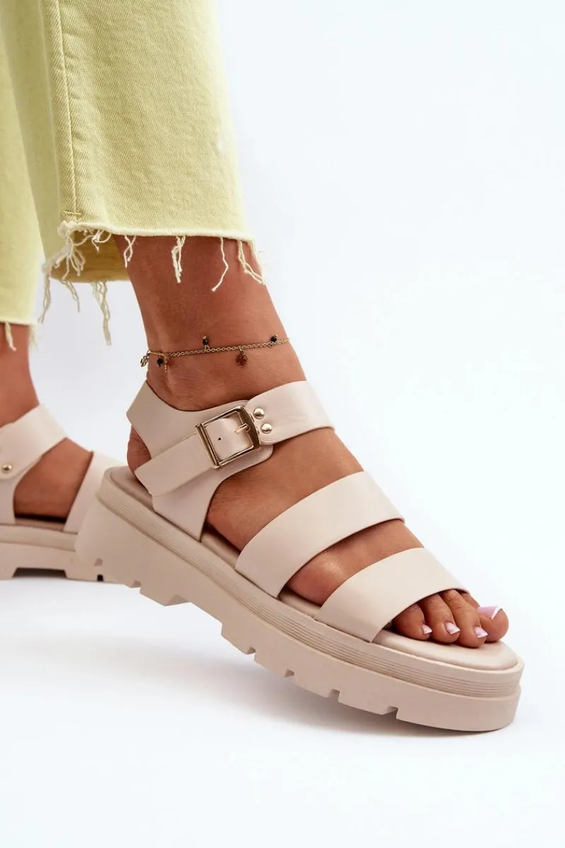 Discount Boto Sandały Damskie Na Masywnej Podeszwie Beżowe Nicarda