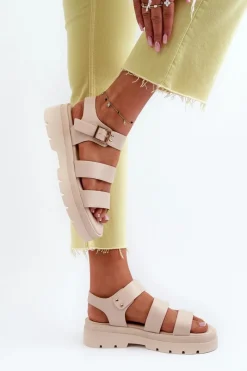 Discount Boto Sandały Damskie Na Masywnej Podeszwie Beżowe Nicarda
