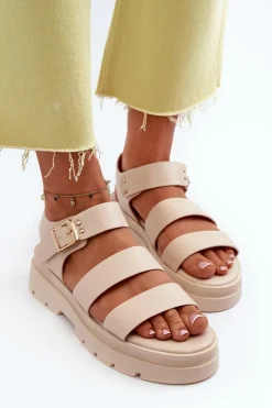 Discount Boto Sandały Damskie Na Masywnej Podeszwie Beżowe Nicarda