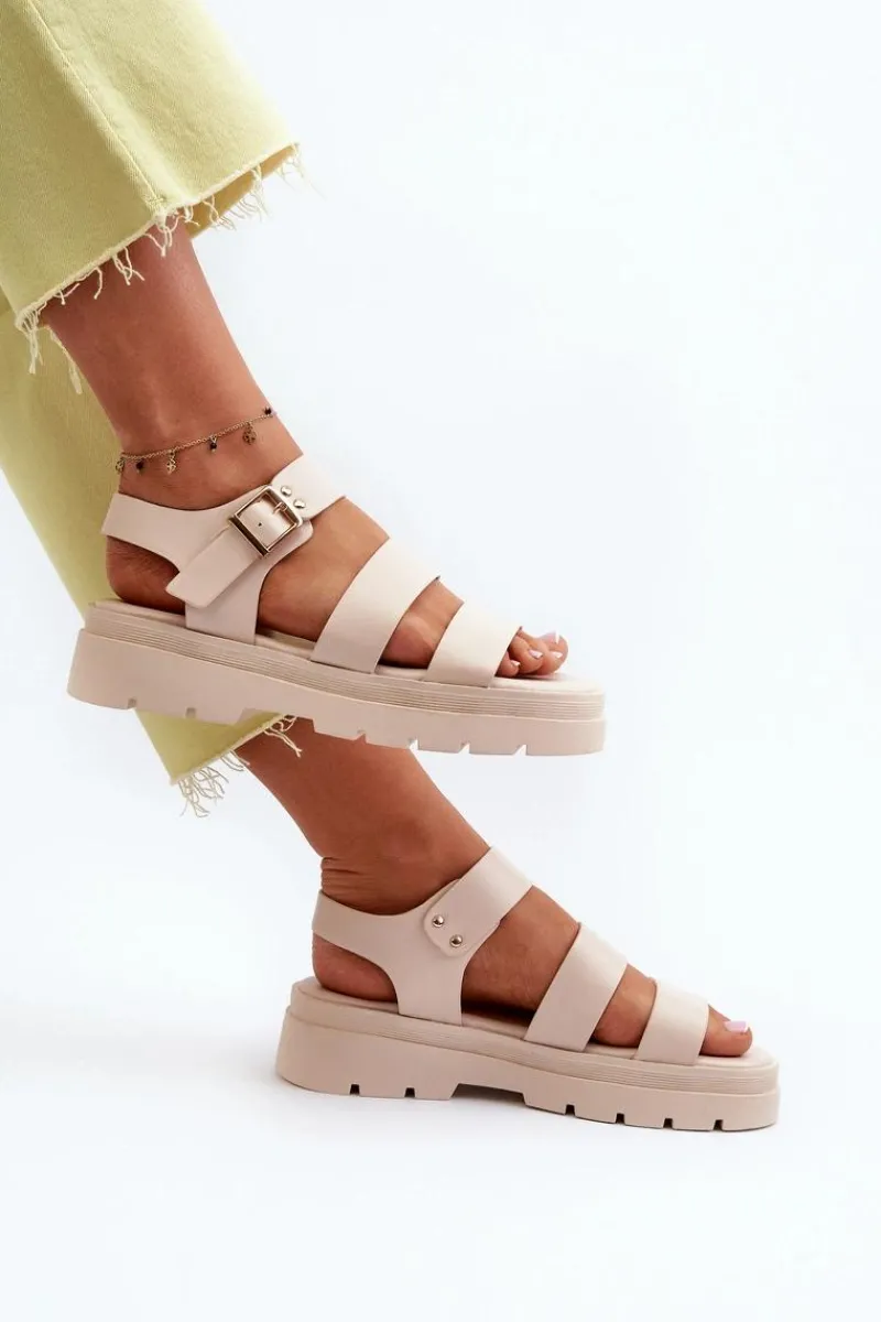 Discount Boto Sandały Damskie Na Masywnej Podeszwie Beżowe Nicarda