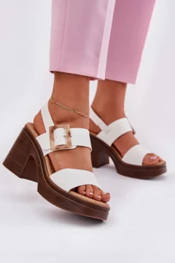 Sandały Damskie Na Masywnym Obcasie I Platformie Vinceza 17387 Białe Damskie Sandały Na Obcasie