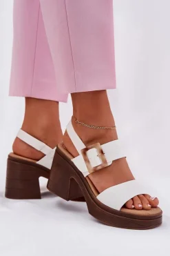 Sandały Damskie Na Masywnym Obcasie I Platformie Vinceza 17387 Białe Damskie Sandały Na Obcasie