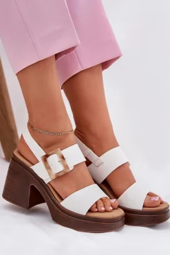 Sandały Damskie Na Masywnym Obcasie I Platformie Vinceza 17387 Białe Damskie Sandały Na Obcasie