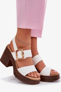 Sandały Damskie Na Masywnym Obcasie I Platformie Vinceza 17387 Białe Damskie Sandały Na Obcasie
