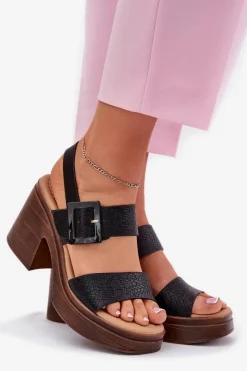Sandały Damskie Na Masywnym Obcasie I Platformie Vinceza 17387 Czarne Damskie Sandały Na Obcasie
