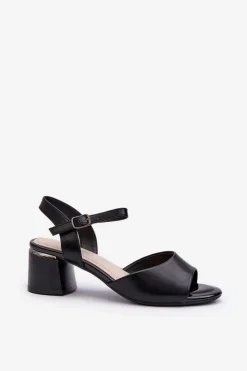 Best Buty Sergio Leone Sandały Damskie Na Niskim Obcasie Eko Skórzane Sergio Leone SK876 Czarne Czarny