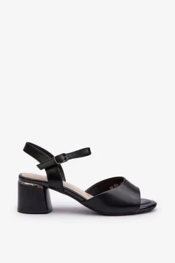 Best Buty Sergio Leone Sandały Damskie Na Niskim Obcasie Eko Skórzane Sergio Leone SK876 Czarne Czarny