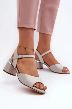 Sandały Na Obcasie>Buty Sergio Leone Sandały Damskie Na Niskim Obcasie Eko Skórzane Sergio Leone SK876 Szare