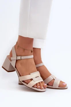 Clearance Buty Sergio Leone Sandały Damskie Na Obcasie Z Eko Skóry Sergio Leone SK894 Beżowe