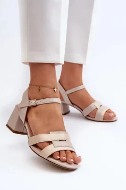 Clearance Buty Sergio Leone Sandały Damskie Na Obcasie Z Eko Skóry Sergio Leone SK894 Beżowe