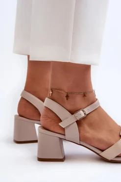 Clearance Buty Sergio Leone Sandały Damskie Na Obcasie Z Eko Skóry Sergio Leone SK894 Beżowe