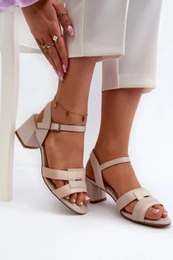 Clearance Buty Sergio Leone Sandały Damskie Na Obcasie Z Eko Skóry Sergio Leone SK894 Beżowe