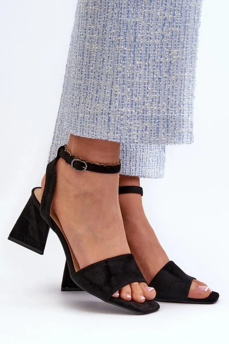 Sandały Na Obcasie>Buty damskie Vinceza Sandały Damskie Na Obcasie Z Eko Zamszu Vinceza 17328 Czarne Czarny