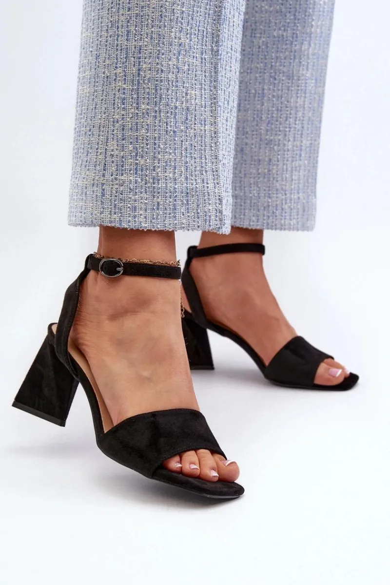 Sandały Na Obcasie>Buty damskie Vinceza Sandały Damskie Na Obcasie Z Eko Zamszu Vinceza 17328 Czarne Czarny