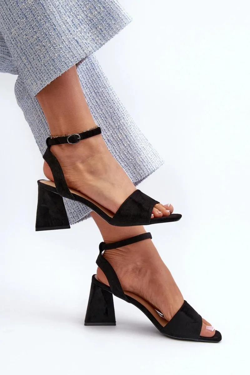 Sandały Na Obcasie>Buty damskie Vinceza Sandały Damskie Na Obcasie Z Eko Zamszu Vinceza 17328 Czarne Czarny