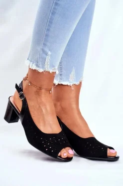 Clearance Buty Sergio Leone Sandały Damskie Na Obcasie Sergio Leone Czarne SK832