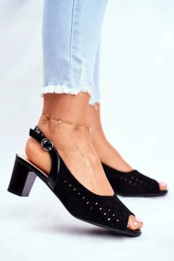 Clearance Buty Sergio Leone Sandały Damskie Na Obcasie Sergio Leone Czarne SK832