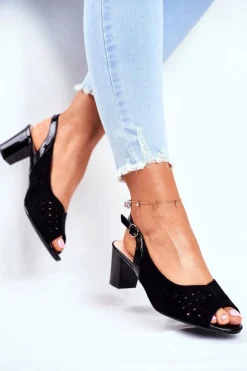 Clearance Buty Sergio Leone Sandały Damskie Na Obcasie Sergio Leone Czarne SK832