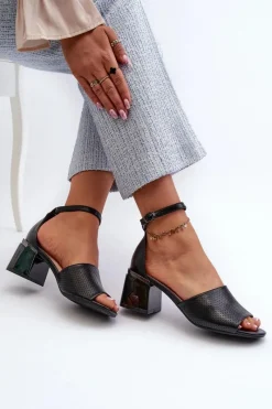 Sale Buty damskie Vinceza Sandały Damskie Na Obcasie Z Eko Skóry Czarne Horissa