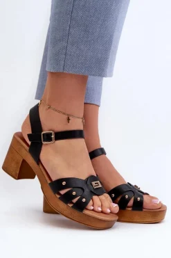 Best Sandały Damskie Na Obcasie Z Eko Skóry Czarne Assames Damskie Sandały Na Obcasie