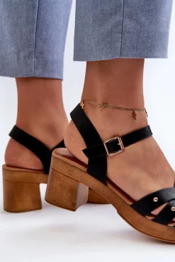 Best Sandały Damskie Na Obcasie Z Eko Skóry Czarne Assames Damskie Sandały Na Obcasie