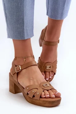 Online Evento Sandały Damskie Na Obcasie Z Eko Skóry Brązowe Assames Brązowy