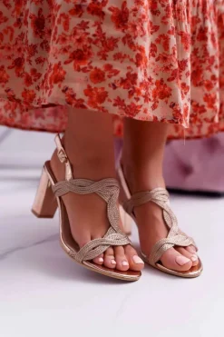 Hot Boto Sandały Damskie Na Obcasie Sznurek Champagne Navian