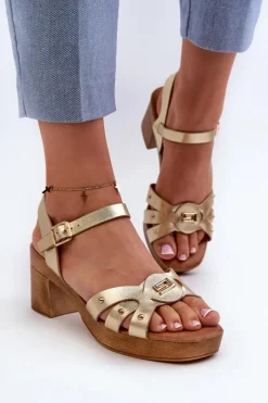 Sandały Na Obcasie>Evento Sandały Damskie Na Obcasie Z Eko Skóry Złote Assames Złoty