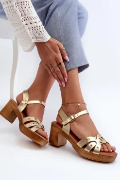 Sandały Na Obcasie>Evento Sandały Damskie Na Obcasie Z Eko Skóry Złote Assames Złoty